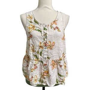 Rachel Rachel Roy Linen Floral Peplum Blouse Light Pink Sleeveless Top Size M
